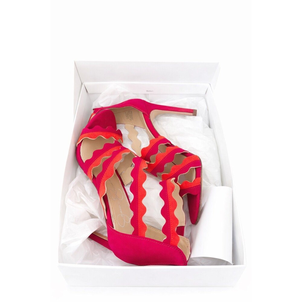New Jessica Simpson Scalloped Strappy Heels — Hot Pink & Orange — Size 6M